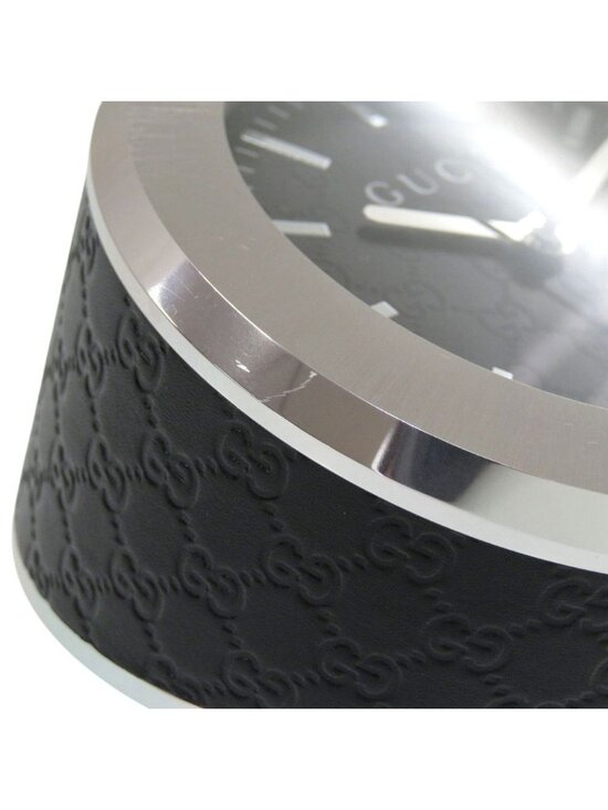Gucci Table Clock 210 Black SS Leather Dial Quartz